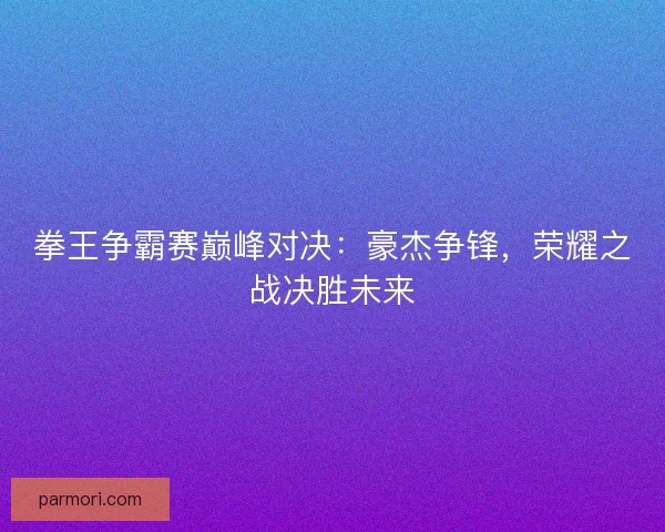 拳王争霸赛巅峰对决：豪杰争锋，荣耀之战决胜未来